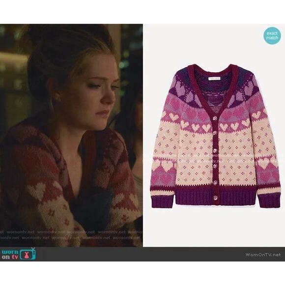 LoveShackFancy Deena Cardigan Sweater Prune heart flower wool alpaca size small - Picture 4 of 14